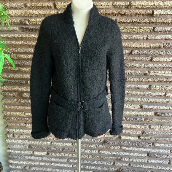 Doncaster Black Alpaca Wool Blend Full Zip Cardigan Sweater - Picture 1 of 10